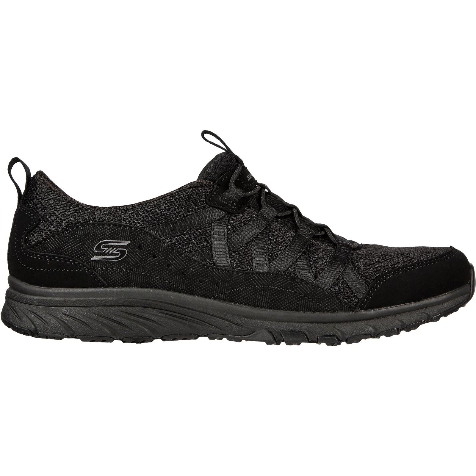 Women's Wide Fit Skechers 104281 Gratis Sport Live Golden Trainers - Black