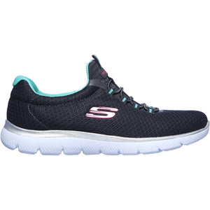 Women's Wide Fit Skechers 12980 Summits Slip On Sports Trainers - Charcoal/Green