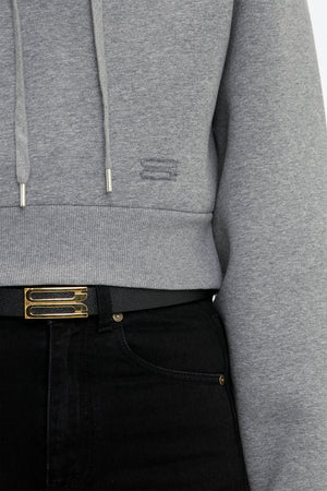 Cropped Structured Hoodie In Grey Marl