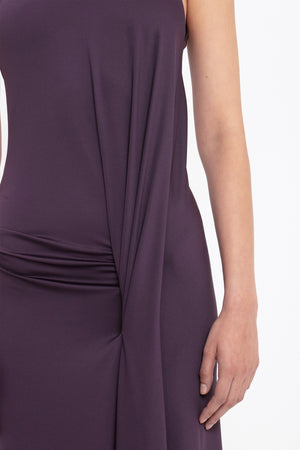 Sleeveless Drape Front Gown In Fig