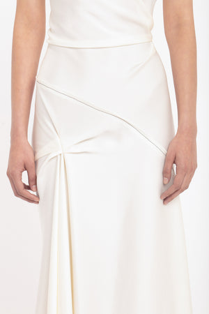 Asymmetric Draped Midi Dress In Ivory