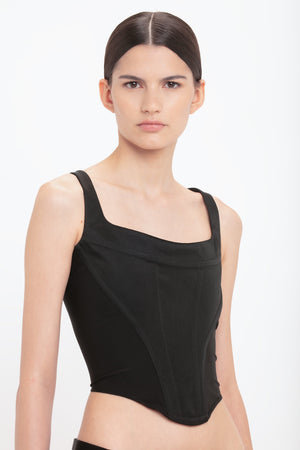 Side Panel Corset Top In Black