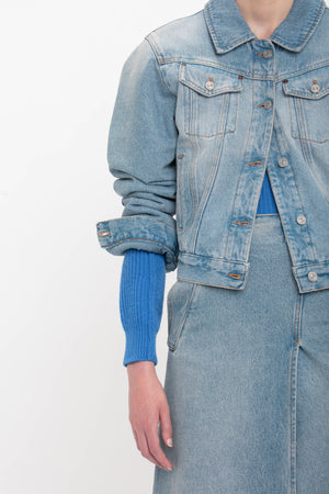 Padded Denim Jacket In Pale Blue Wash