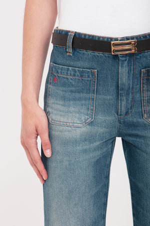 Cropped Kick Alina High Waisted Jean In Mid Blue