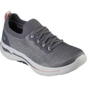 Women's Wide Fit Skechers 124863 Go Walk Arch Fit Clancy Trainers - Grey/Pink