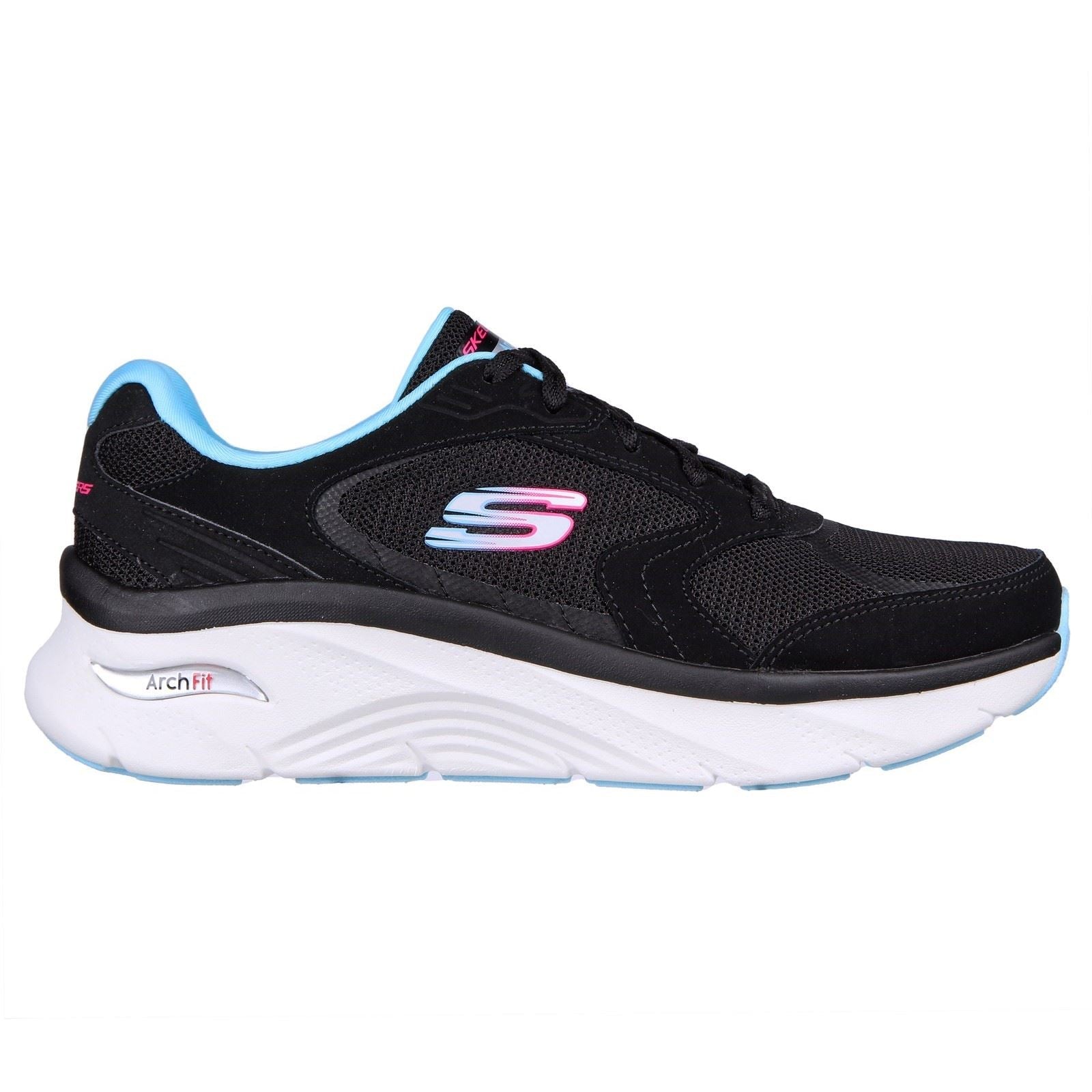 Women's Wide Fit Skechers 149686 Arch Fit D'Lux Trainers - Black/Blue