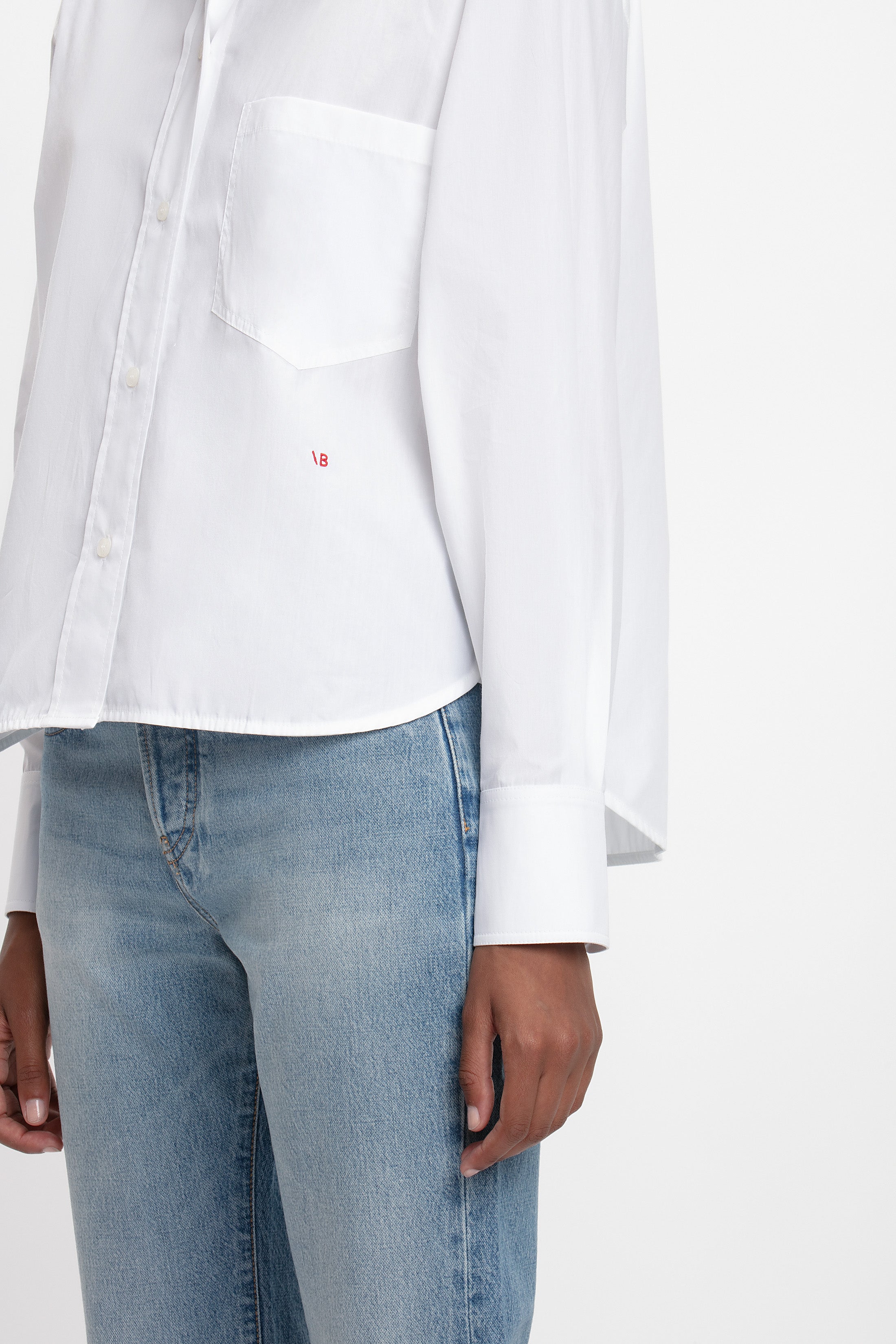 Cropped Long Sleeve Shirt In White