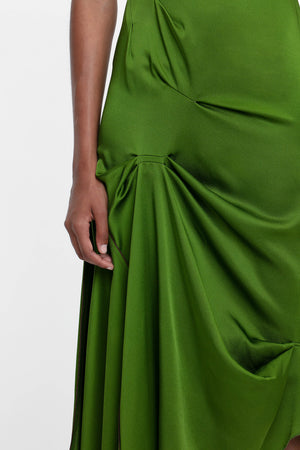 Draped Tuck Detail Midi Dress in Algae Green