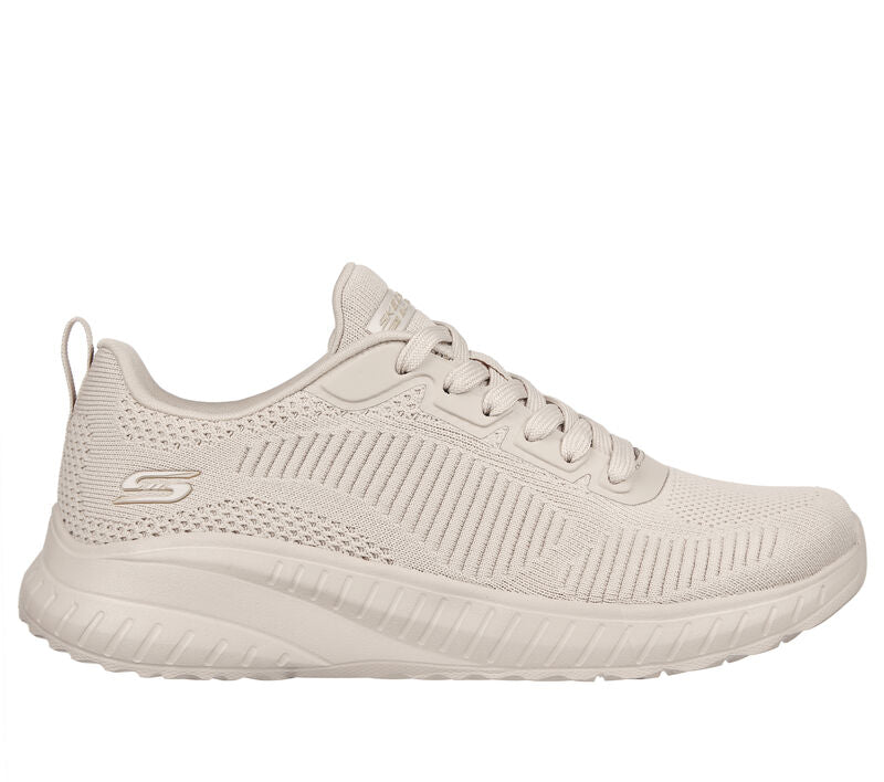 Womens Wide Fit Skechers Bobs Squad Chaos Face Off 117209 Vegan Trainers - Nude/Natural