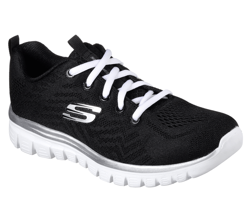 Womens Wide Fit Skechers 12615 Walking Trainers - Black/White