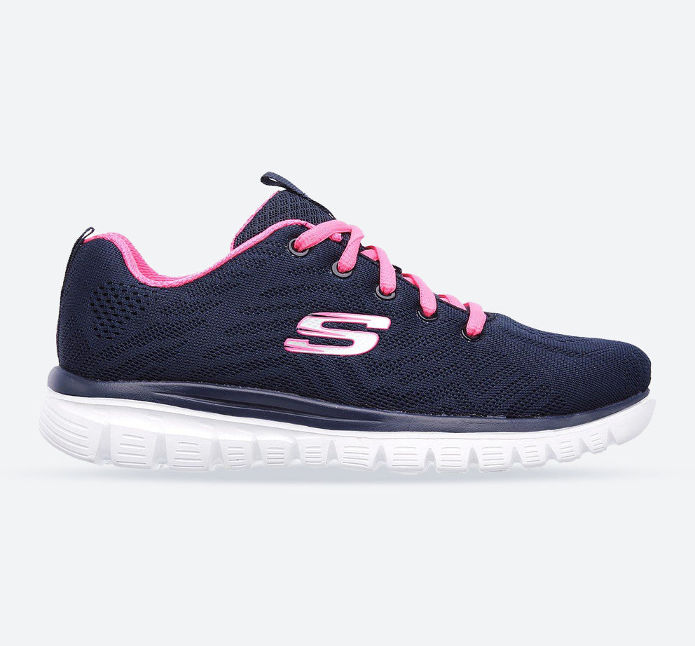 Womens Wide Fit Skechers 12615 Walking Trainers - Navy/Hot Pink