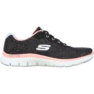 Women's Wide Fit Skechers 149570 Flex Appeal 4.0 Fresh Move Trainers - Black/Coral