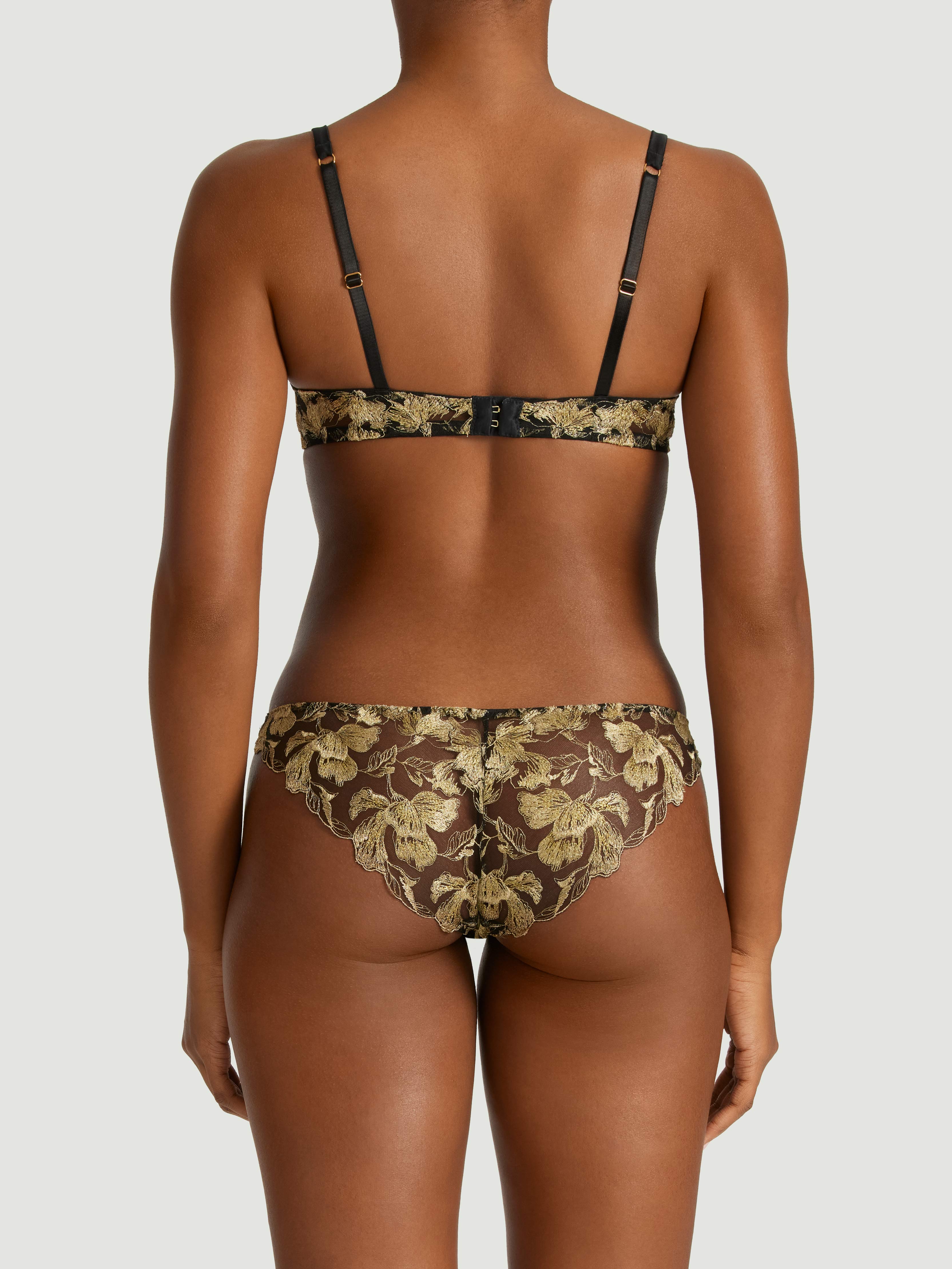 Coco de Mer Oriana Brazilian Knicker in Black & Gold