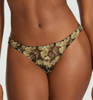 Coco de Mer Oriana Thong in Black & Gold