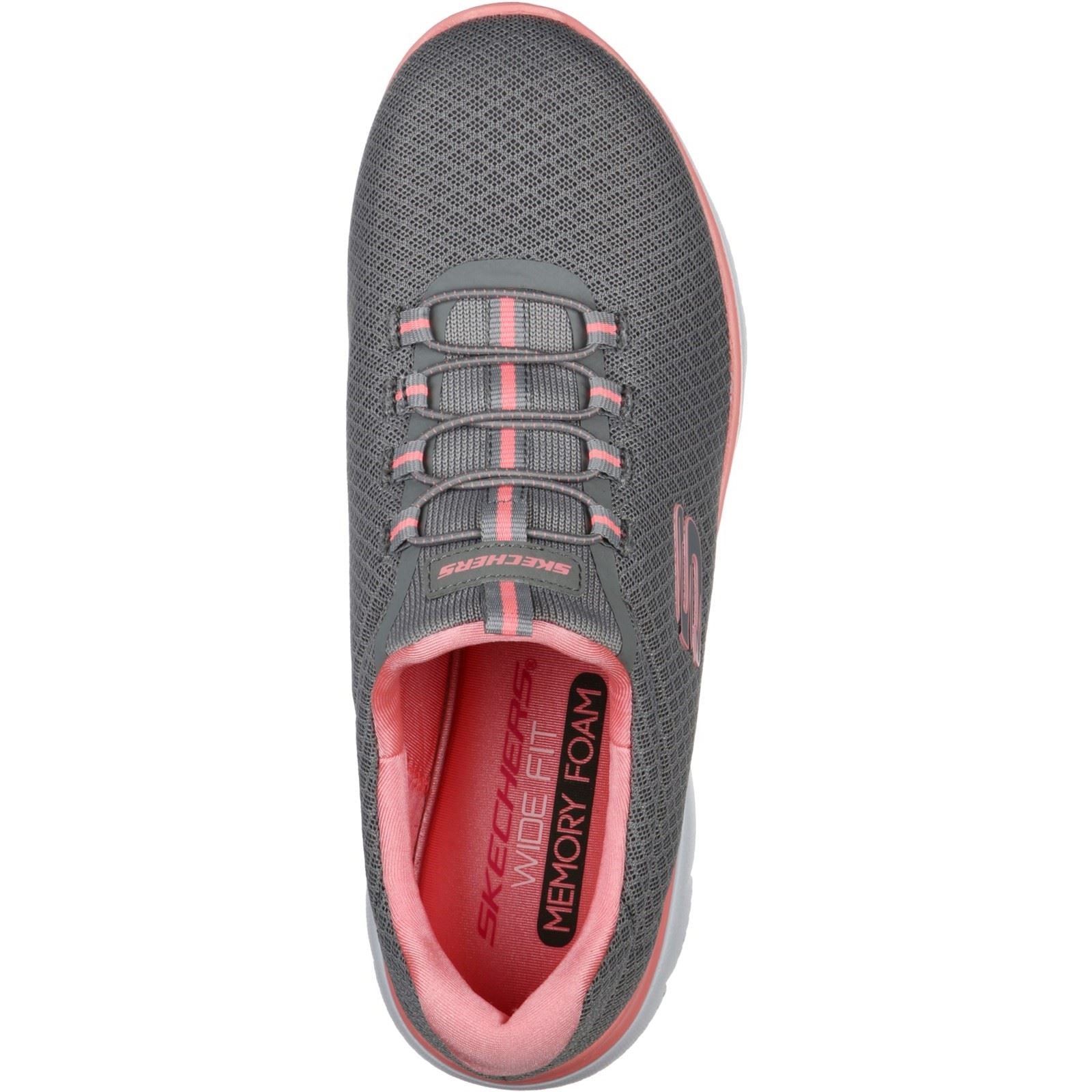 Women's Wide Fit Skechers 12980 Summits Slip On Sports Trainers - Grey/Pink