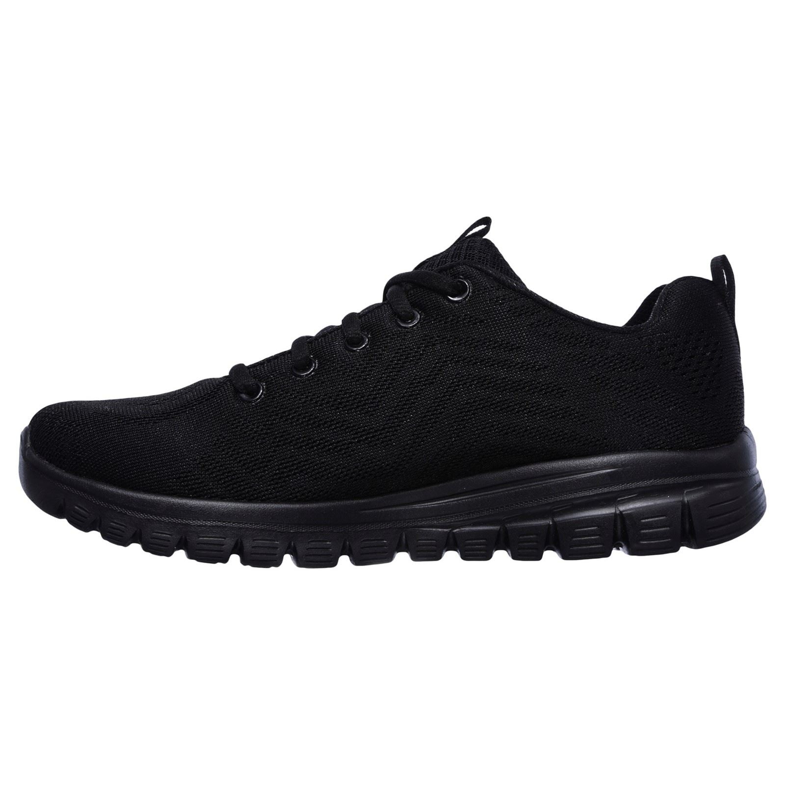 Women's Wide Fit Skechers 12615 Graceful Get Connected Sports Trainers - Black