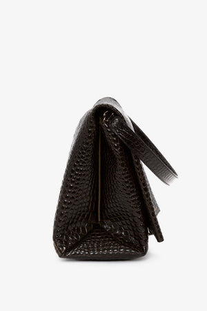 Jumbo Chain Pouch Bag In Chocolate Croc Embossed Leather