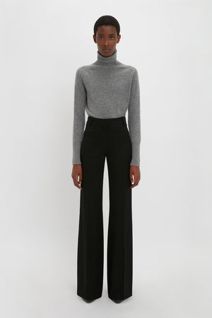 Polo Neck Jumper In Grey Melange