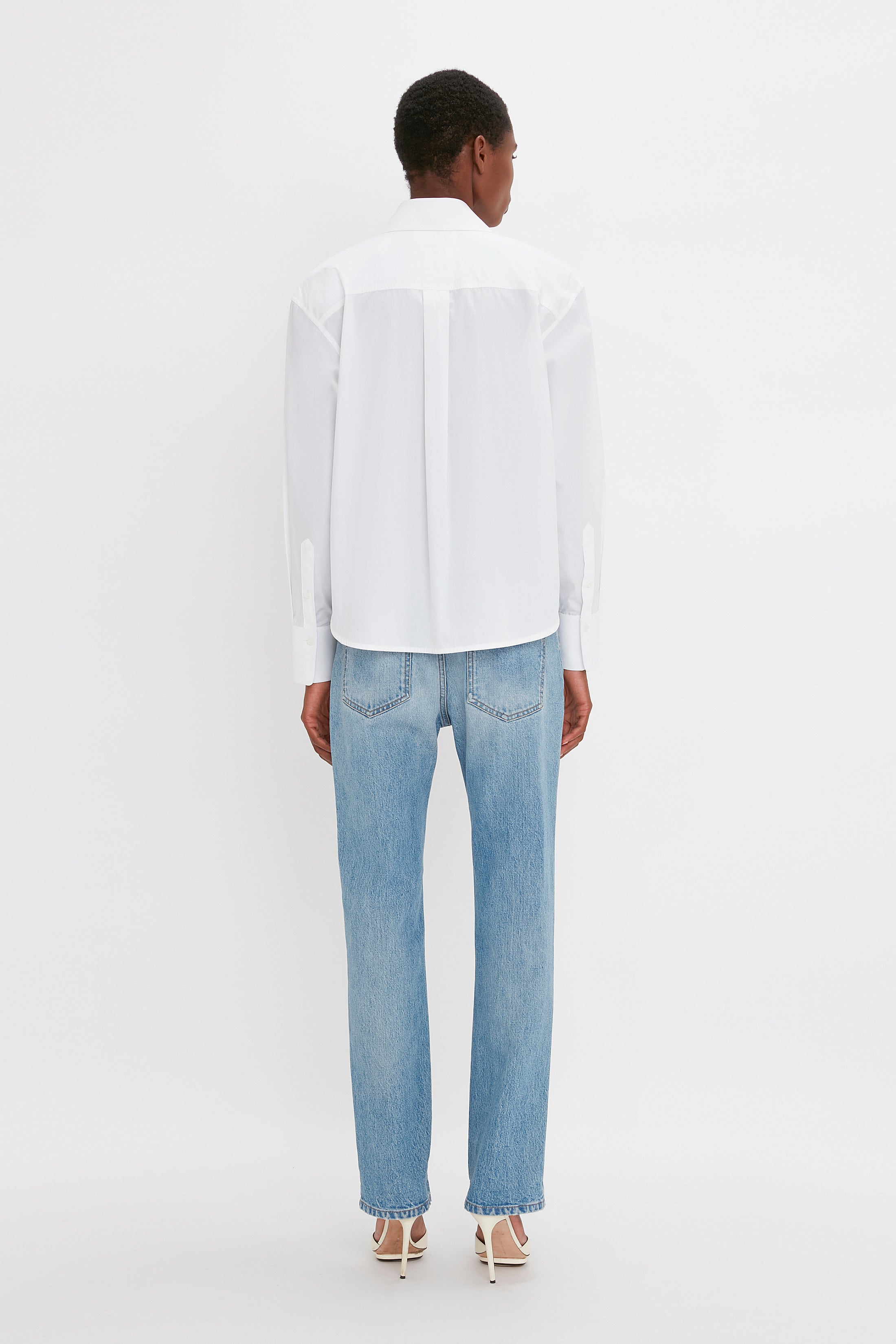 Cropped Long Sleeve Shirt In White