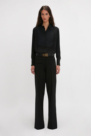 Contrast Bib Shirt In Black