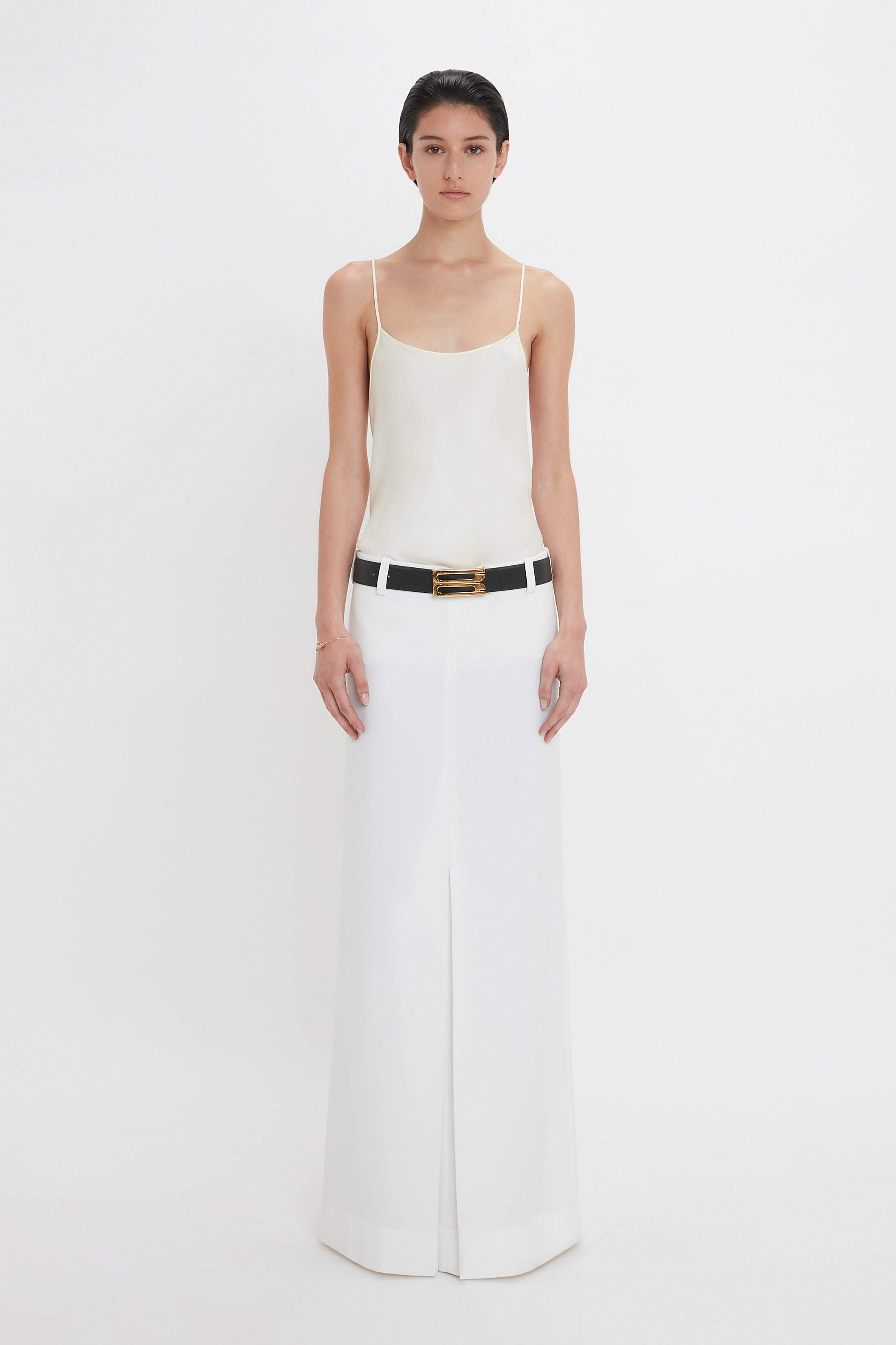 Exclusive Tailored Floor-Length Pleated Skirt In Ivory