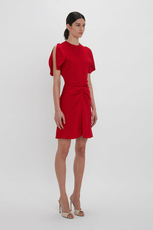 Exclusive Gathered Waist Mini Dress In Carmine