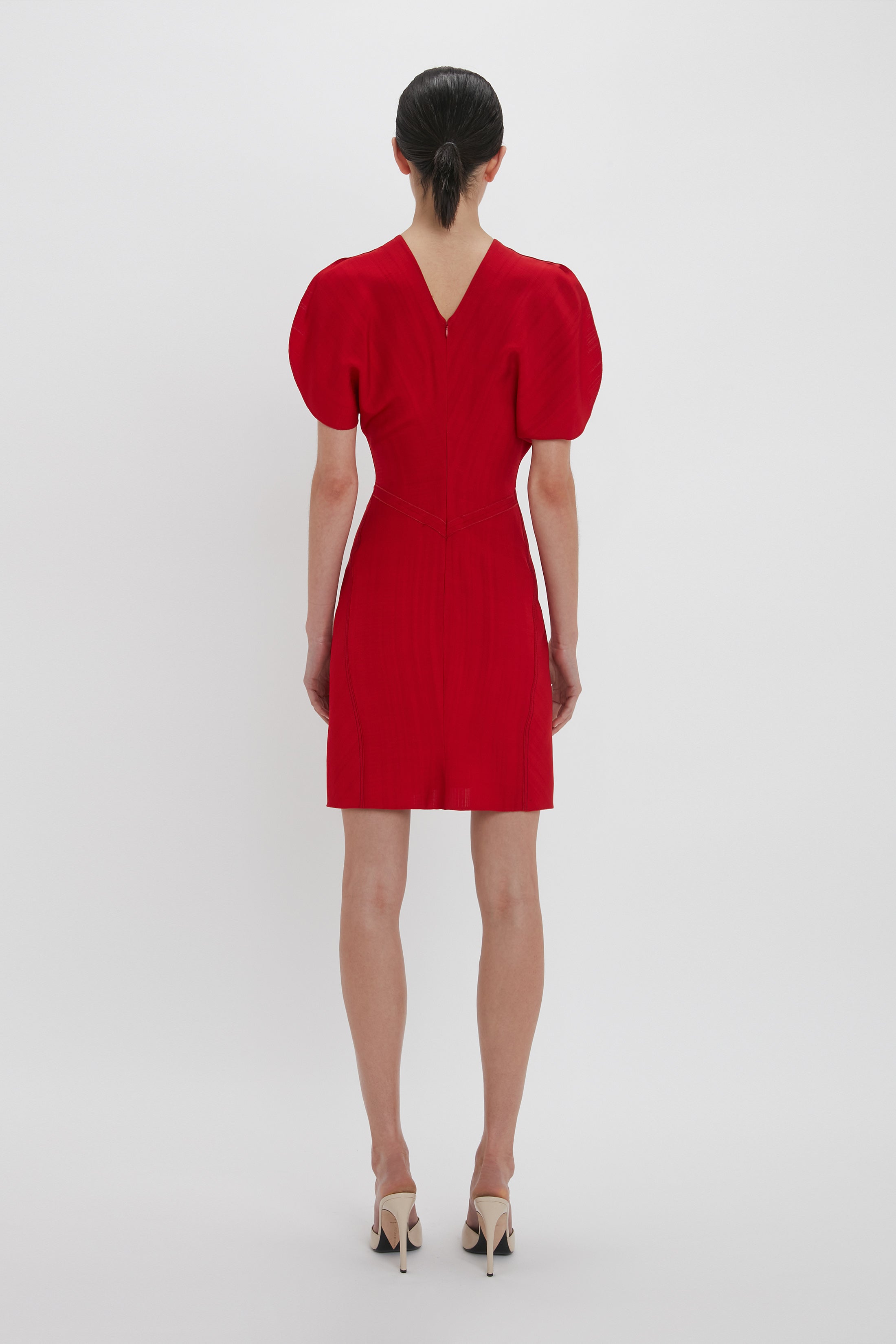 Exclusive Gathered Waist Mini Dress In Carmine