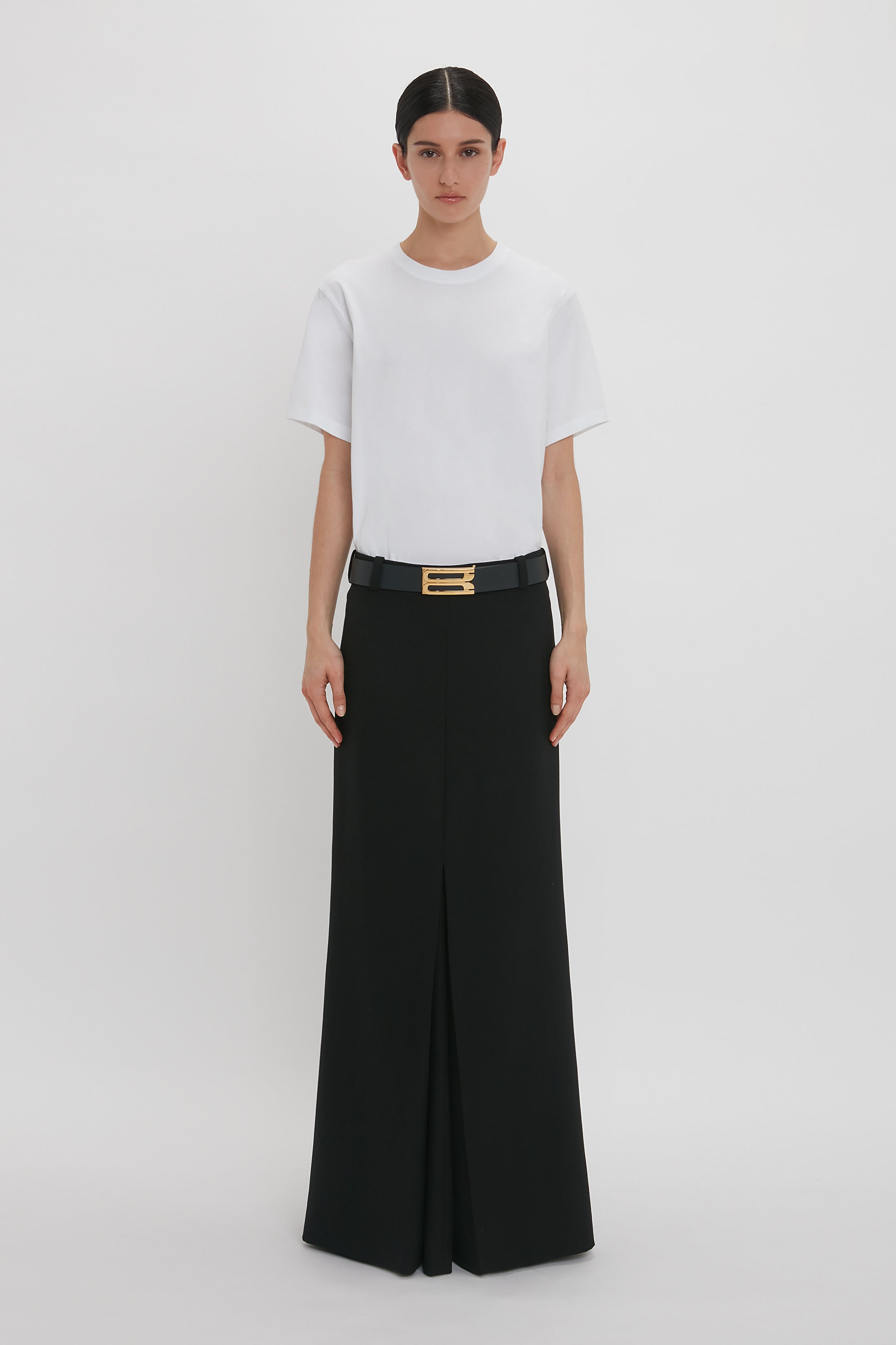 Floor-Length Box Pleat Skirt In Black