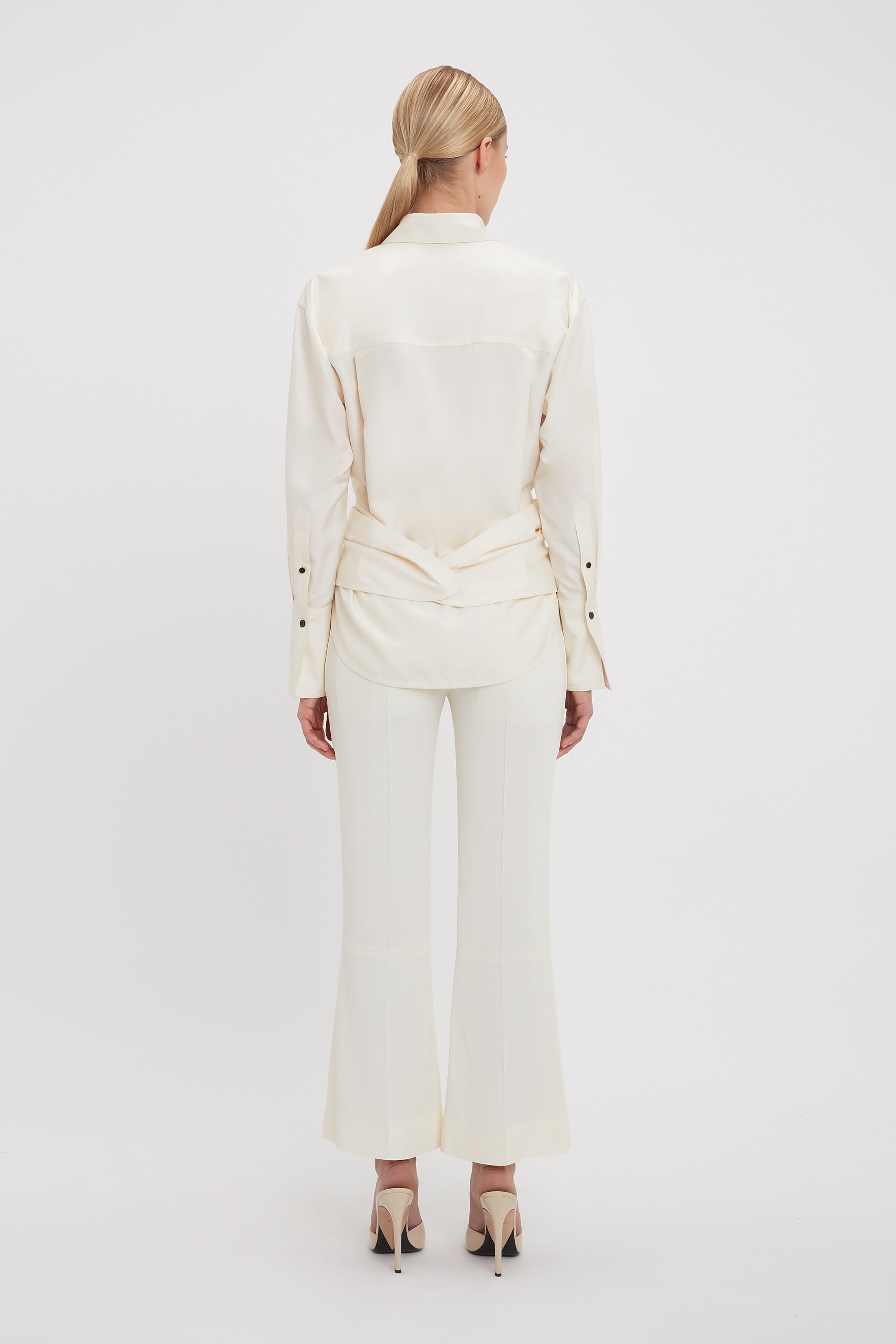 Exclusive Cropped Kick Cotton Trousers In Off White