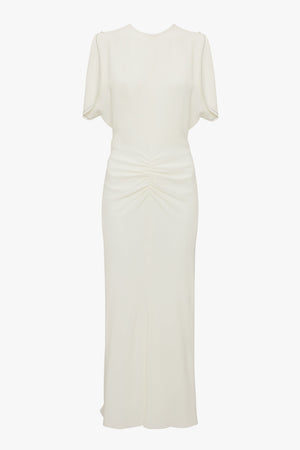 Exclusive Gathered Waist Midi Dress In Ivory