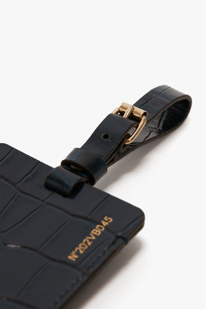 Exclusive Luggage Tag In Midnight Blue Croc Embossed Leather