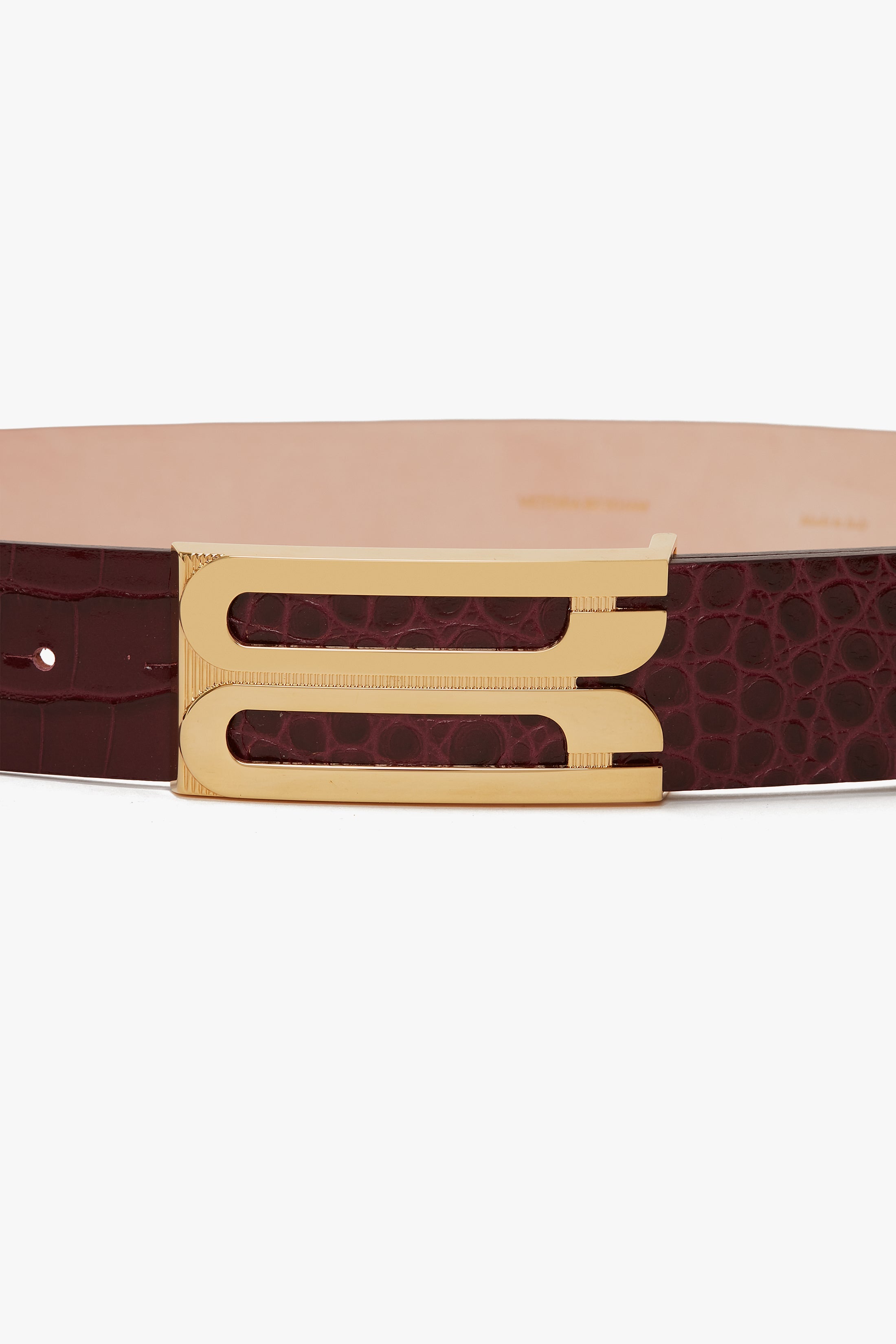 Jumbo Frame Belt In Burgundy Croc Embossed Calf Leather