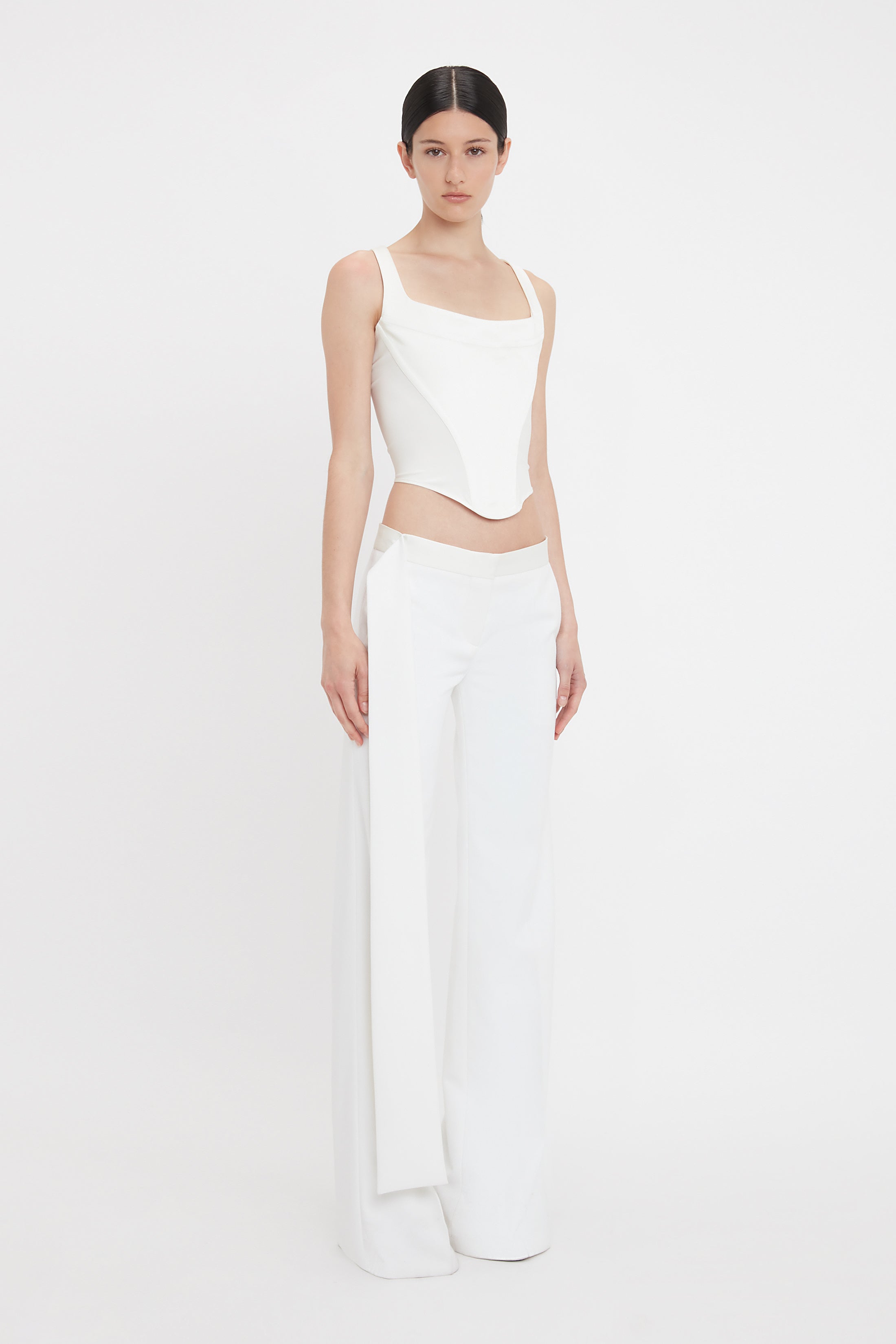 Satin Waistband Trouser In Ivory