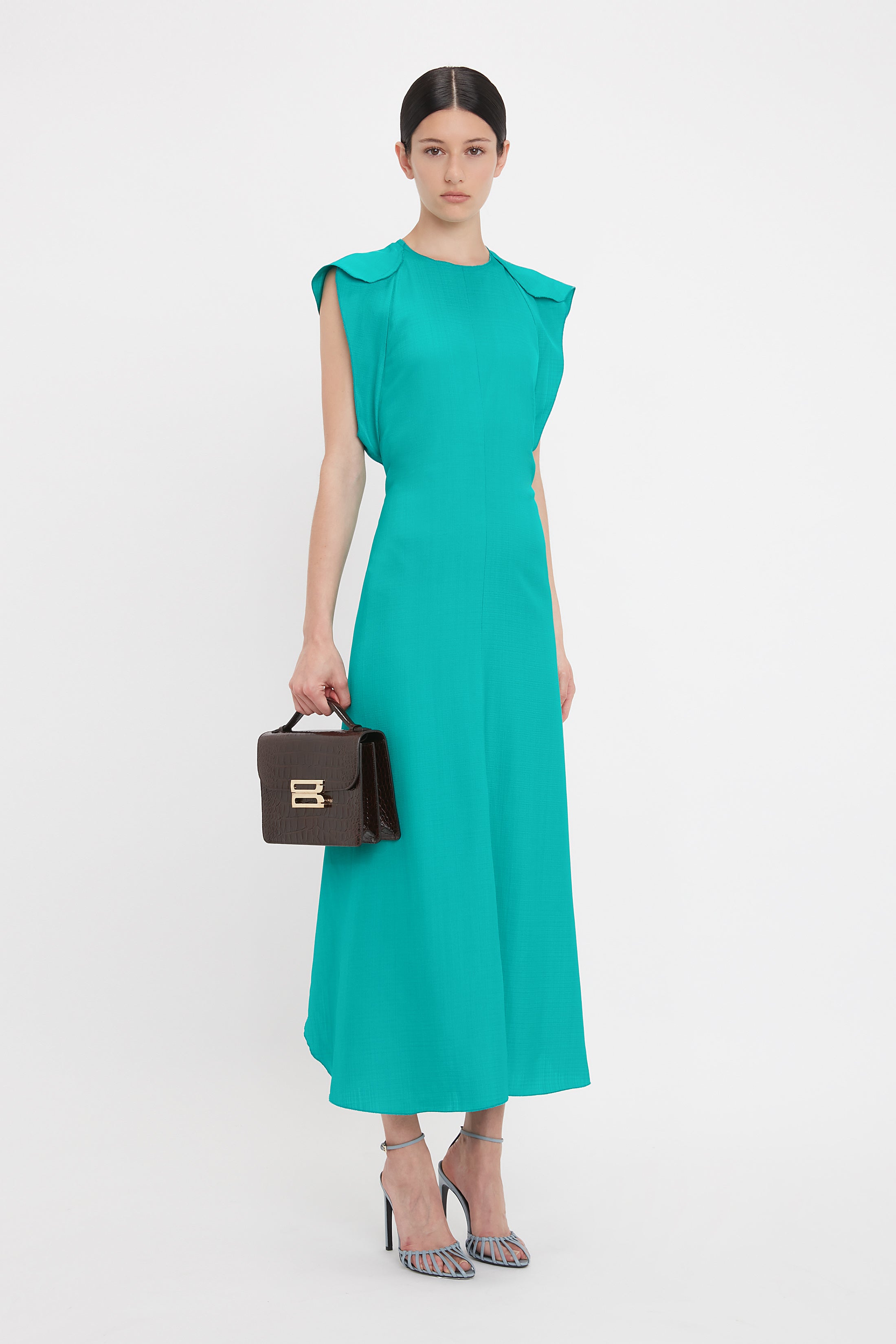 Folded Cap Sleeve Midi Dress In Peacock