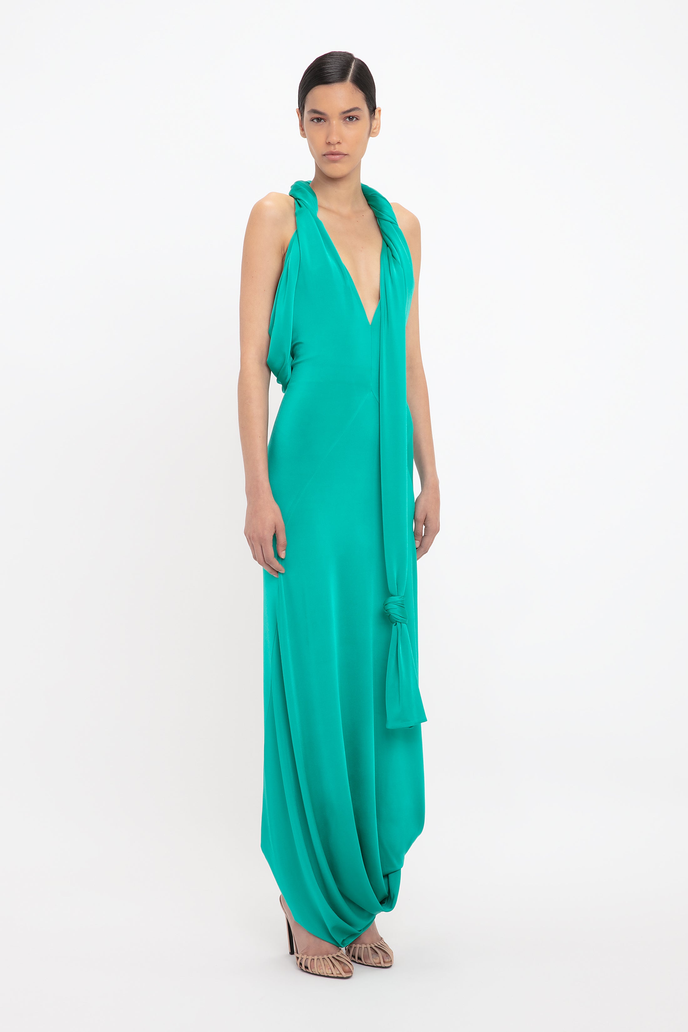 Twisted Halter Strap Jersey Dress In Peacock