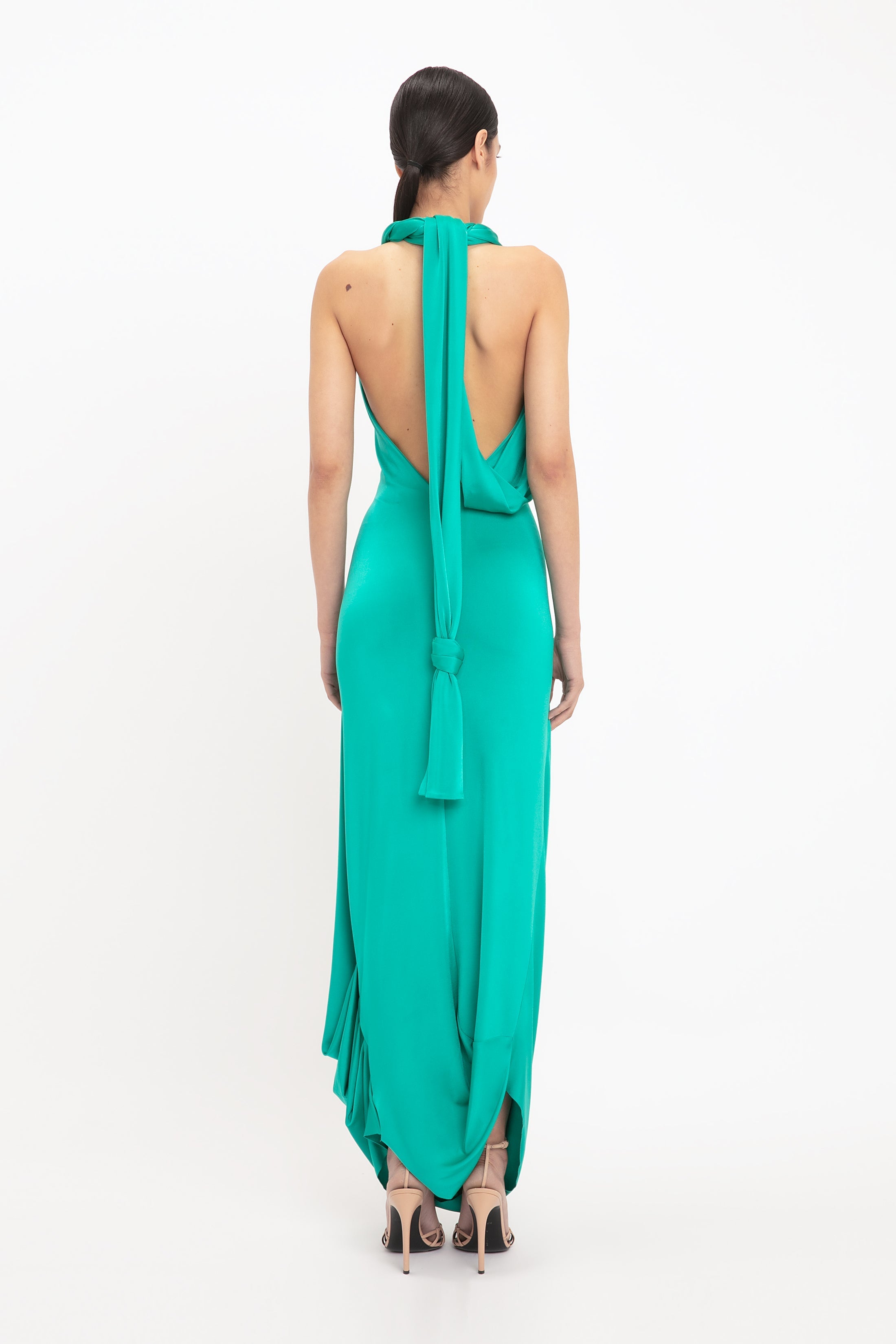 Twisted Halter Strap Jersey Dress In Peacock