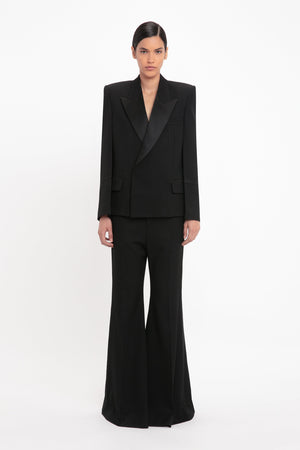 Wide Leg Tux Kick Trouser In Black