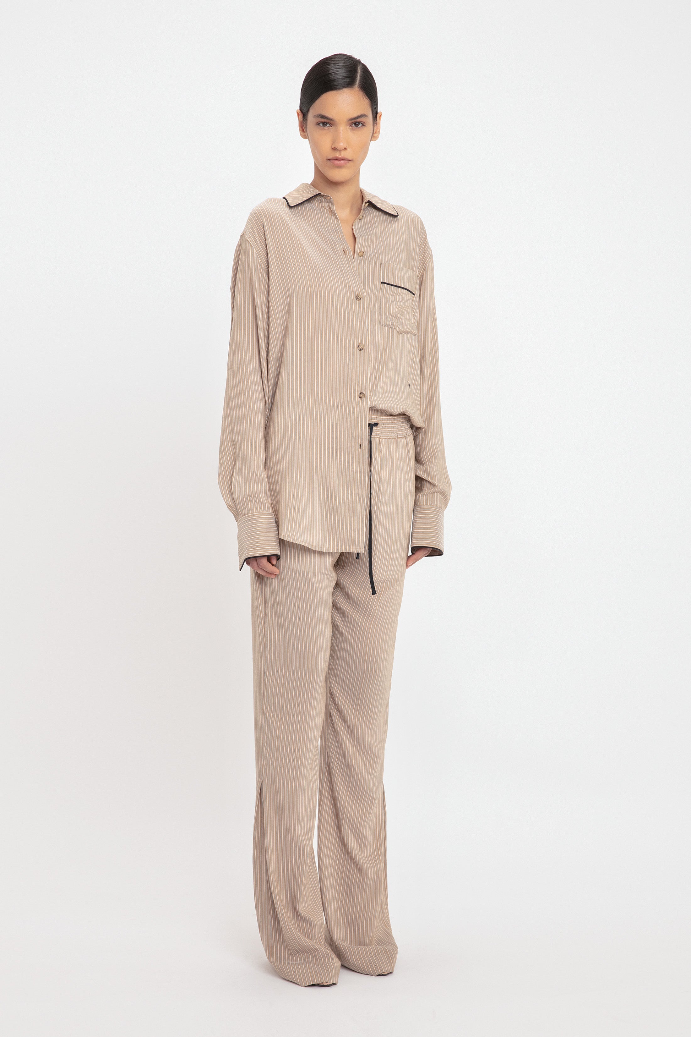 Pleat Detail Pyjama Trouser In Tobacco-Midnight