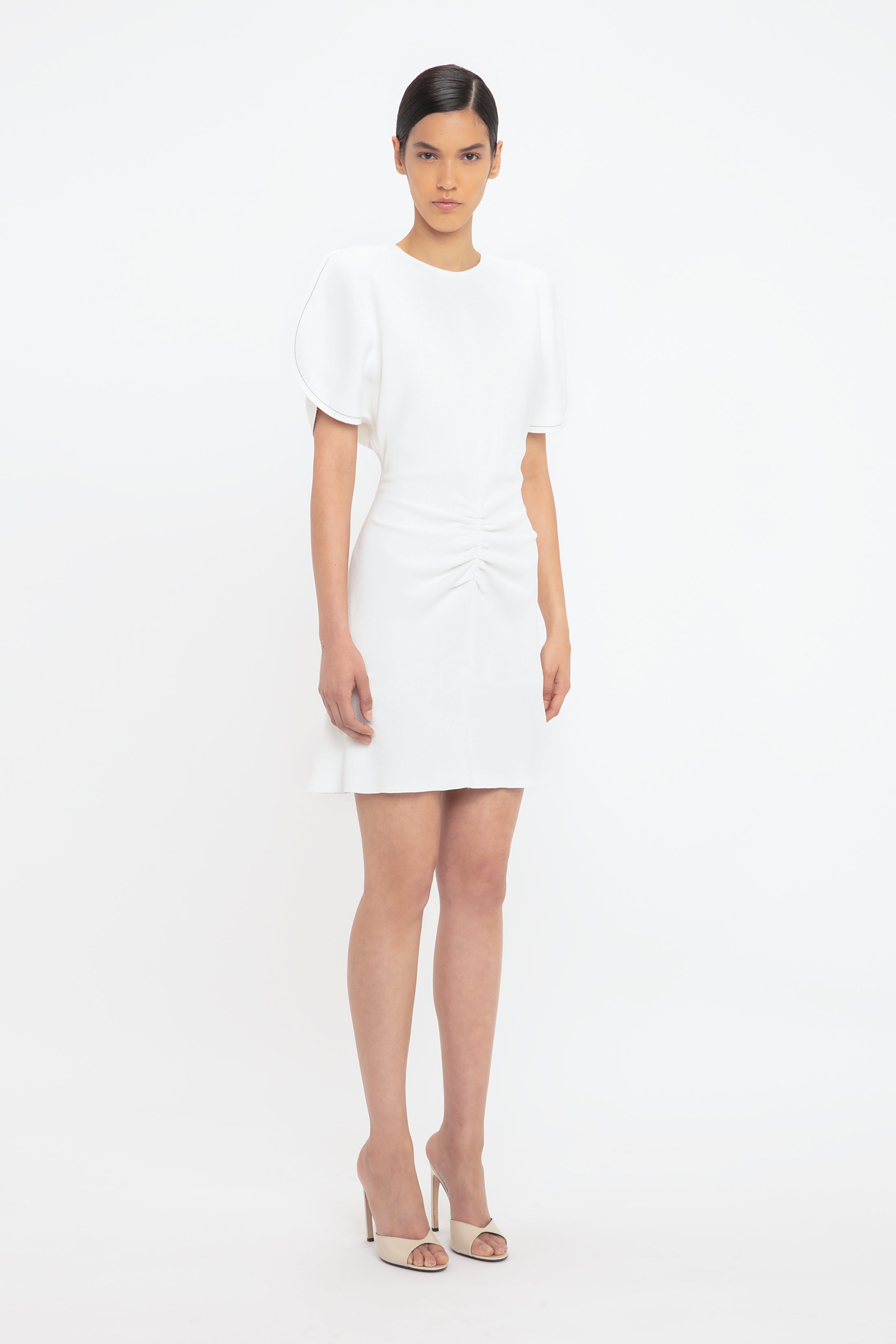 Exclusive Gathered Waist Mini Dress In Ivory