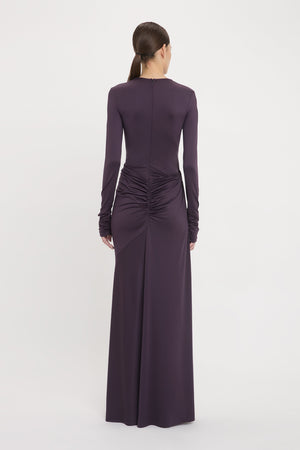 Long Sleeve Tie Front Gown In Fig