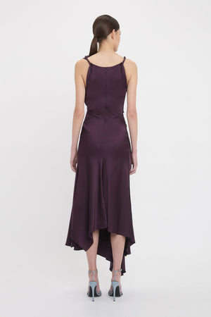 Asymmetric Draped Midi Dress In Fig