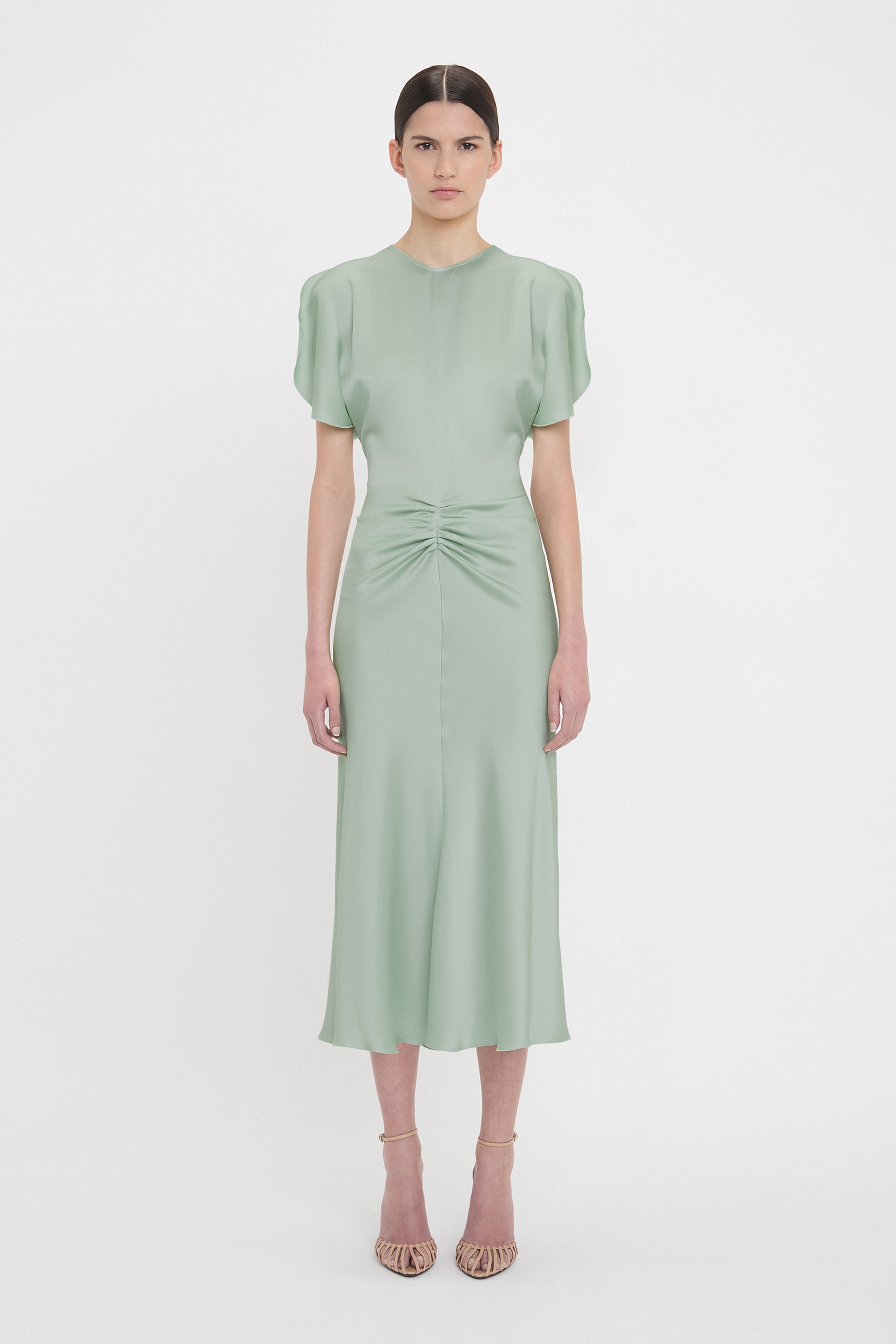 Gathered Waist Midi Dress In Wasabi