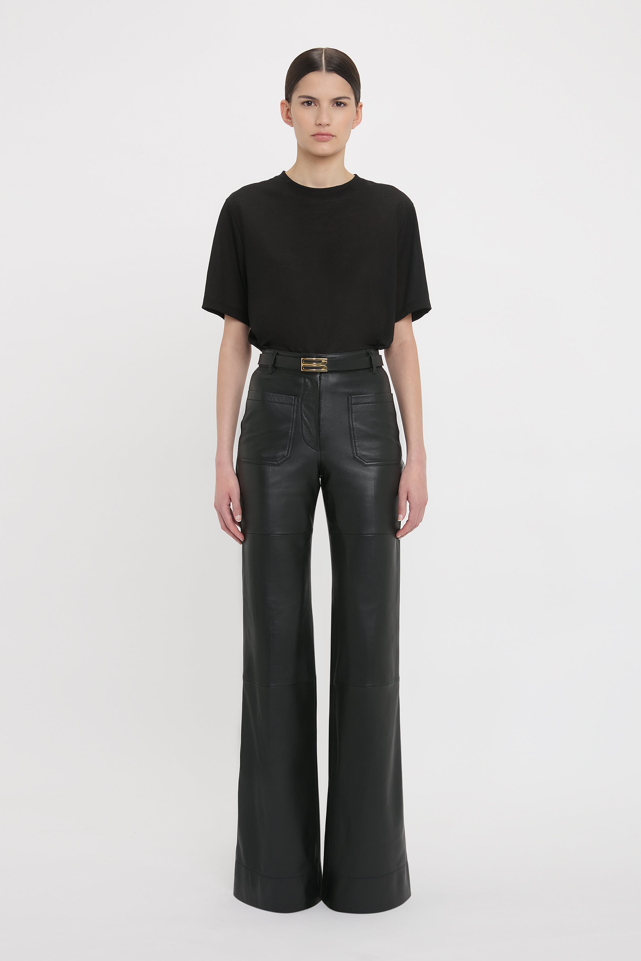 Alina High Waisted Trouser In Soft Black Leather