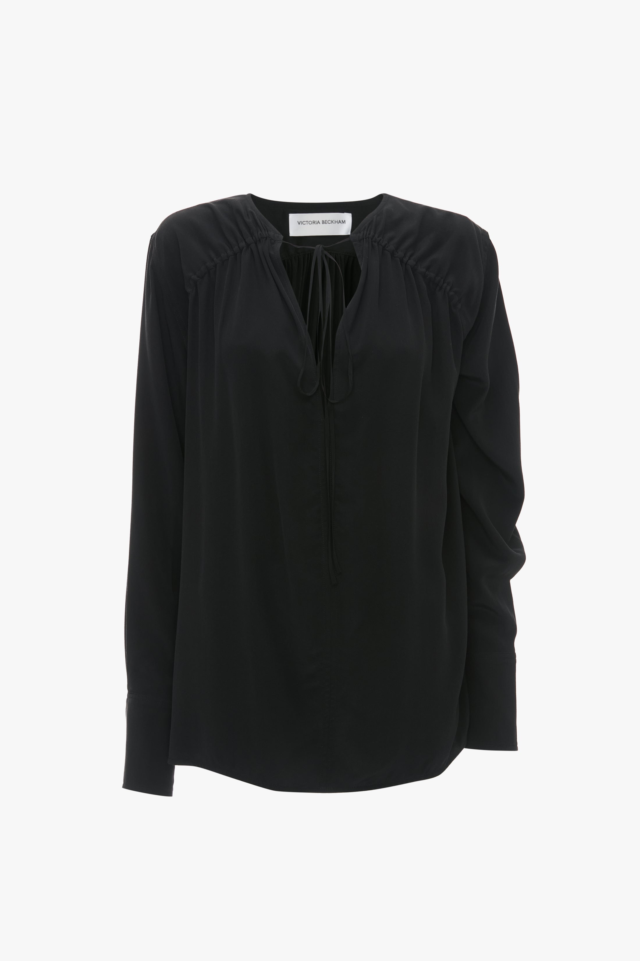 Gather Detail Tie Blouse In Black