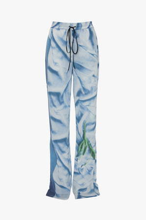 Pleat Detail Pyjama Trouser In Ice Blue Satin Flowers