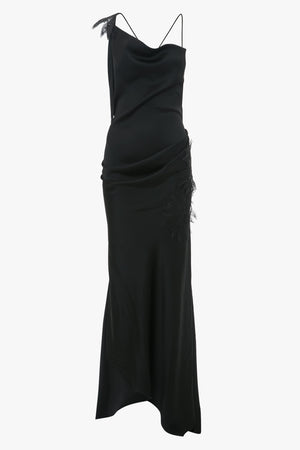 Asymmetric Draped Cami Gown In Black