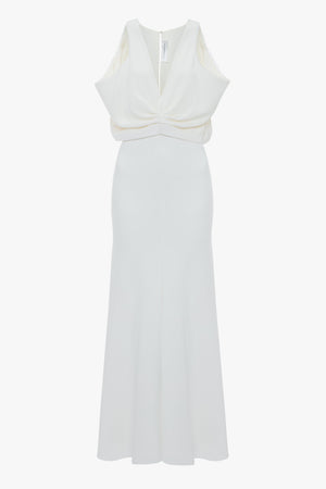 Draped Armhole Detail V-Neck Gown In Ivory