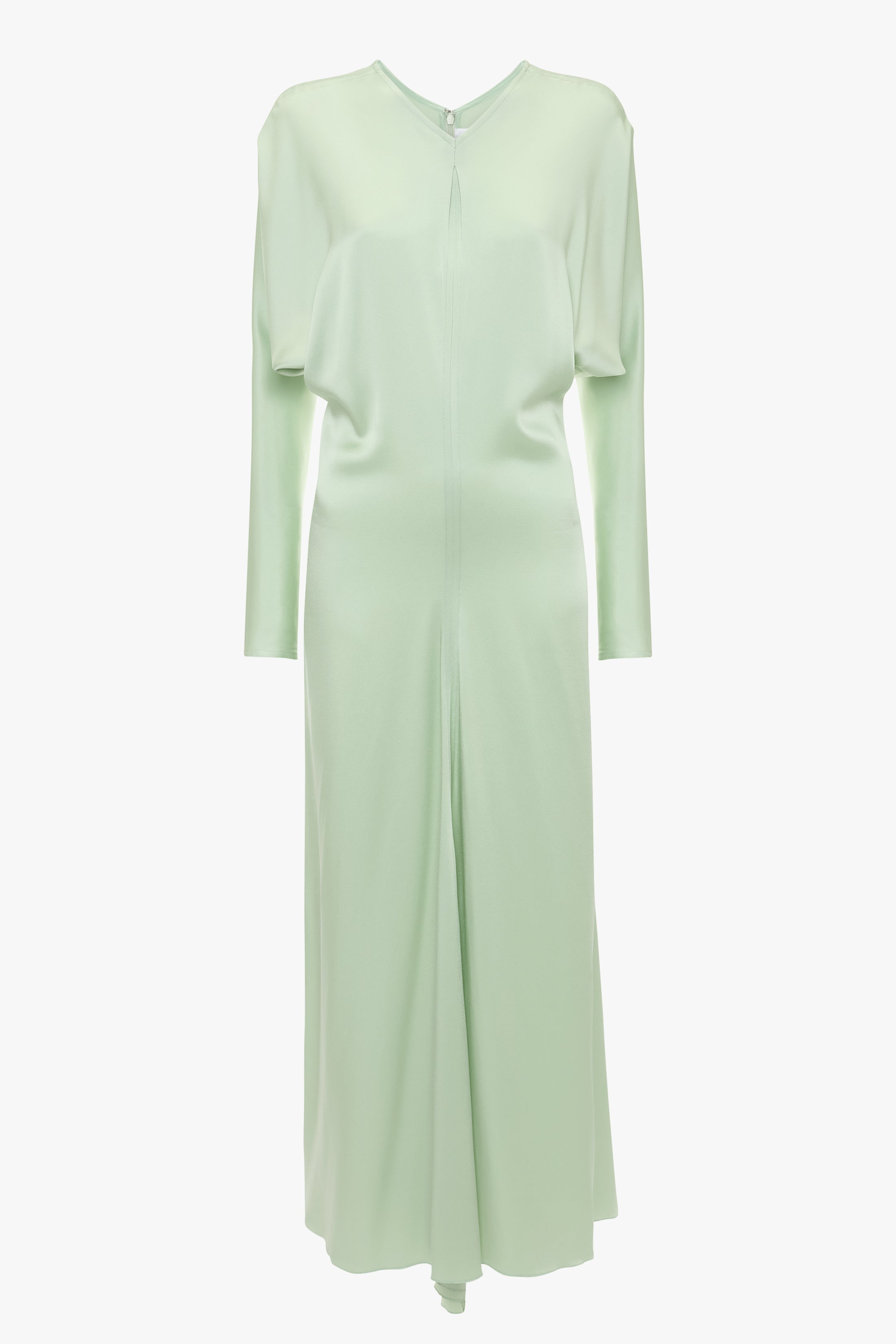 Long Sleeve Draped Midi Dress In Jade