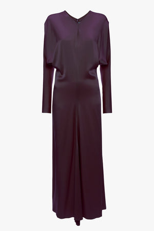 Long Sleeve Draped Midi Dress In Fig