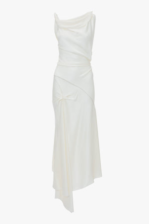 Asymmetric Draped Midi Dress In Ivory